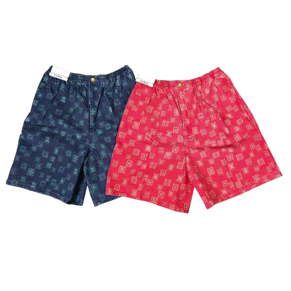 Lot Of 2 NWT LL‎ Bean Mens Y2K Blue Red Shorts Geometric Southwestern Large New